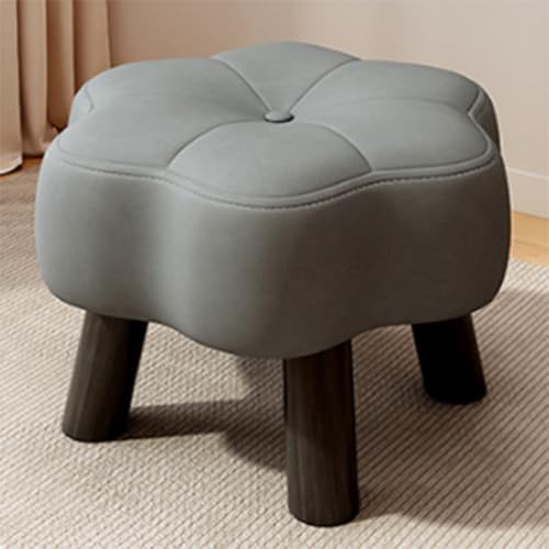 Jidanmian Kleiner Fußhocker in Blumenform, gepolsterte Schuhbank, Leder-Ottomane, erhöhte Tischbeine, hochelastischer Schaumstoff, für Wohnzimmer, Schlafzimmer, Eingangsbereich(Gray) von Jidanmian