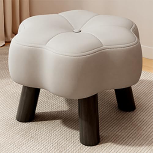 Jidanmian Kleiner Fußhocker in Blumenform, gepolsterte Schuhbank, Leder-Ottomane, erhöhte Tischbeine, hochelastischer Schaumstoff, für Wohnzimmer, Schlafzimmer, Eingangsbereich(White) von Jidanmian