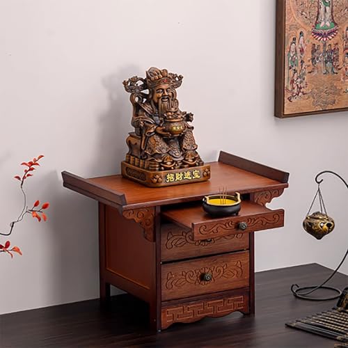 Jidanmian Kleiner Puja-Tisch mit doppelschichtigen Schubladen, Meditationsaltar aus Bambus, buddhistischer Gebetsaltar mit kippbarem Kopfteil(Rosewood,50x33x38cm) von Jidanmian