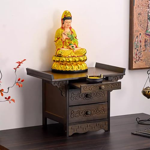 Jidanmian Kleiner Puja-Tisch mit doppelschichtigen Schubladen, Meditationsaltar aus Bambus, buddhistischer Gebetsaltar mit kippbarem Kopfteil(Walnut,70x33x38cm) von Jidanmian