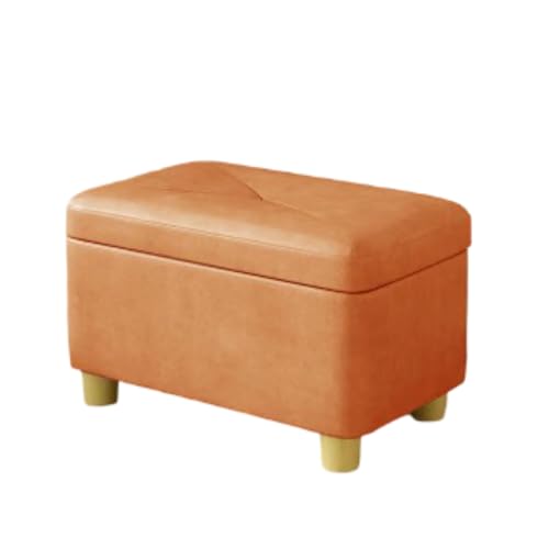 Jidanmian Leder-Fußhocker, moderner gepolsterter Sitzhocker mit Stauraum, belastbar bis 180 kg, Stauraum-Würfelhocker mit 4 dicken Holzbeinen, gepolsterter Fußhocker fürs Schlafzimmer(Orange) von Jidanmian