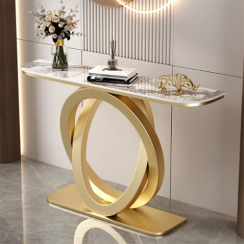 Jidanmian Moderner Konsolentisch, Industriedesign-Sofatisch für den Flur, ellipsenförmige Metallbeine, schmales Akzentdekor mit Stauraum, extralanger Eingangstisch für Wohnzimmer(Gold,39.37in) von Jidanmian