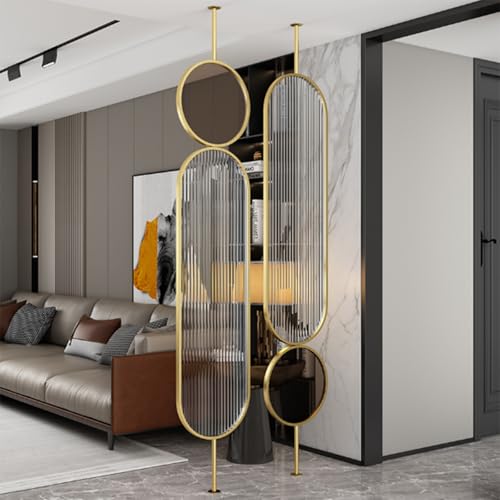 Jidanmian Moderner Raumteiler, Sichtschutz aus gehärtetem Glas, geometrischer Goldrahmen, dekorativer, transluzenter Raumteiler für Zuhause/Büro, 1 Paneel(140cm/4.6ft) von Jidanmian