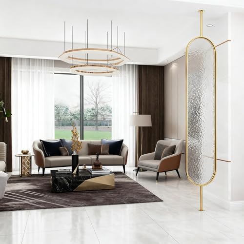 Jidanmian Moderner Raumteiler, drehbare Metallsäule mit gehärtetem Glas, freistehender Raumteiler für Schlafzimmer, Wohnzimmer und Badezimmer, Gold(165cm/5.4ft) von Jidanmian