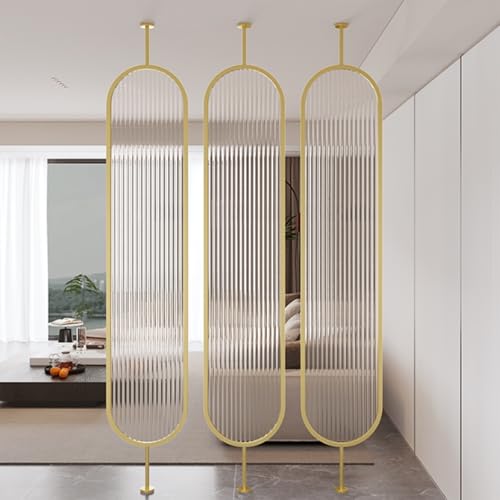 Jidanmian Moderner Raumteiler aus Metall mit gehärtetem Glas, freistehender, goldfarbener Raumteiler für Schlafzimmer, Wohnzimmer und Badezimmer, 1 Paneel(155cm/5.1ft) von Jidanmian