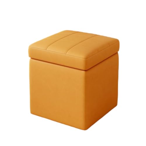 Jidanmian Quadratischer Ottoman mit Stauraum, Kleiner Fußhocker aus Leder, wasserdichter multifunktionaler Ottoman, Schminkstuhl, Bank am Fußende des Bettes für Wohnzimmer, Schlafzimmer(Orange) von Jidanmian