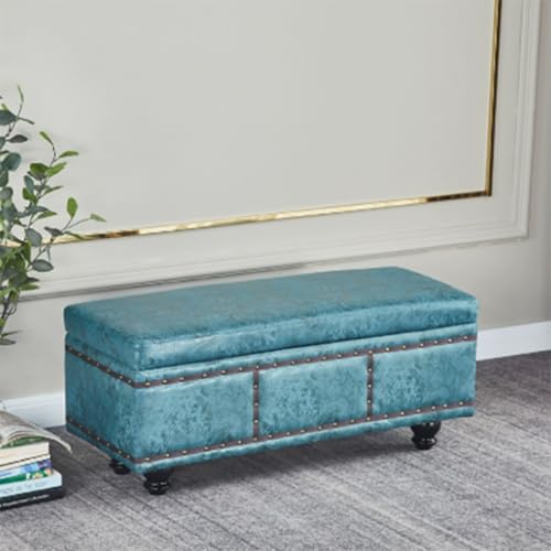 Jidanmian Rechteckiger Ottoman mit Stauraum, Klapphocker mit Metallscharnier, PU-Leder, moderner gepolsterter Sitzhocker mit Nagelkopfbesatz, für Wohnzimmer, Schlafzimmer, Wohnung(A,80x40x42cm) von Jidanmian