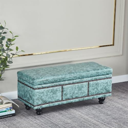 Jidanmian Rechteckiger Ottoman mit Stauraum, Klapphocker mit Metallscharnier, PU-Leder, moderner gepolsterter Sitzhocker mit Nagelkopfbesatz, für Wohnzimmer, Schlafzimmer, Wohnung(B,80x40x42cm) von Jidanmian