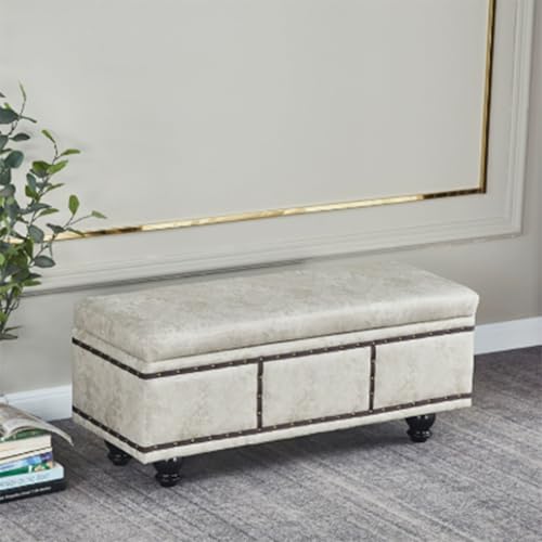 Jidanmian Rechteckiger Ottoman mit Stauraum, Klapphocker mit Metallscharnier, PU-Leder, moderner gepolsterter Sitzhocker mit Nagelkopfbesatz, für Wohnzimmer, Schlafzimmer, Wohnung(C,80x40x42cm) von Jidanmian