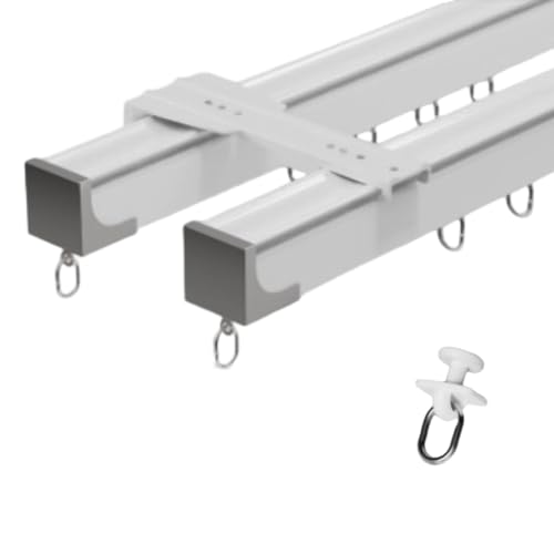 Jidanmian Robuste Vorhangschienen, Zweireihige Vorhangschiene, leise und leichtgängig für Vorhänge, Gardinen und Raumteiler, weiß(39.37in,Side-Mounted) von Jidanmian