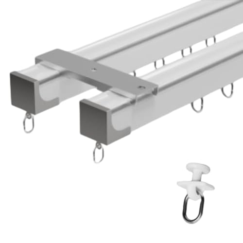 Jidanmian Robuste Vorhangschienen, Zweireihige Vorhangschiene, leise und leichtgängig für Vorhänge, Gardinen und Raumteiler, weiß(59.06in,Top-Mounted) von Jidanmian