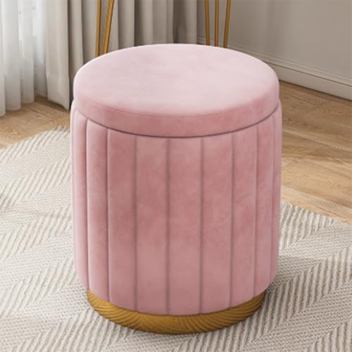 Jidanmian Runder Samt-Stauraumhocker, gepolsterter Fußhocker mit goldenem Metallgestell, Schminkhocker, Abnehmbarer Deckel, Fußhocker für Wohnzimmer, Schlafzimmer, Schminkraum(Pink) von Jidanmian