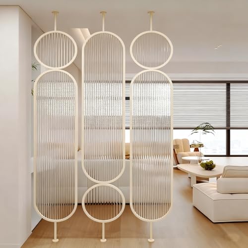 Jidanmian Sichtschutz-Raumteiler, moderner Raumteiler mit gehärtetem Glas, freistehender Raumteiler aus Edelstahl für Zuhause/Büro, 1 Platte(155cm/5.1ft) von Jidanmian