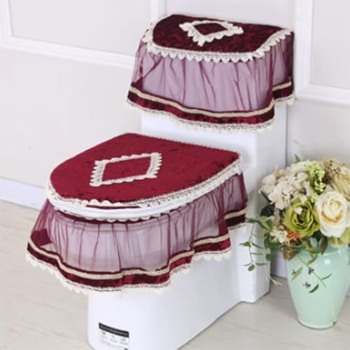 Jidanmian Toilettenmatte mit Samtstickerei, weicher Toilettensitzbezug mit Spitze, Toilettendeckelbezug mit Spitze, dickeres Toilettensitzkissen mit Spitze, für alle Jahreszeiten, 3-teilig(D) von Jidanmian