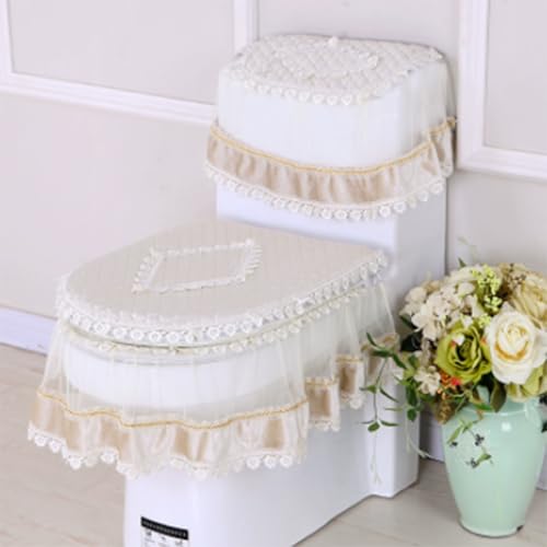 Jidanmian Toilettenmatte mit Samtstickerei, weicher Toilettensitzbezug mit Spitze, Toilettendeckelbezug mit Spitze, dickeres Toilettensitzkissen mit Spitze, für alle Jahreszeiten, 3-teilig(E) von Jidanmian