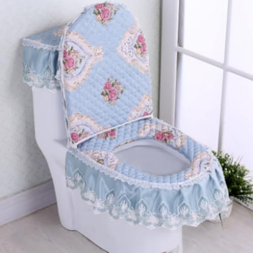 Jidanmian Toilettenmatte mit Samtstickerei und Spitze, weicher Mikrofaser-WC-Deckelbezug, wärmerer, waschbarer WC-Sitzbezug/Deckelbezug/Tankbezug, 3-teilig(C) von Jidanmian