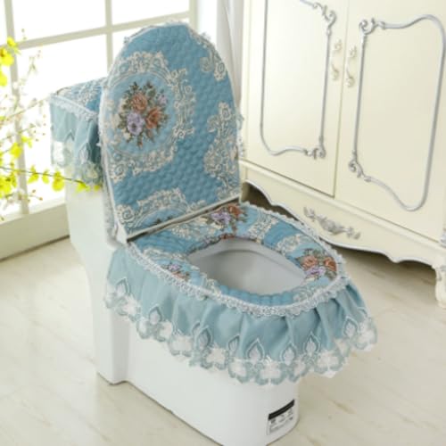 Jidanmian Toilettenmatte mit Samtstickerei und Spitze, weicher Mikrofaser-WC-Deckelbezug, wärmerer, waschbarer WC-Sitzbezug/Deckelbezug/Tankbezug, 3-teilig(D) von Jidanmian