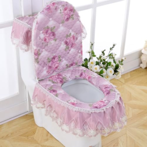 Jidanmian Toilettenmatte mit Samtstickerei und Spitze, weicher Mikrofaser-WC-Deckelbezug, wärmerer, waschbarer WC-Sitzbezug/Deckelbezug/Tankbezug, 3-teilig(G) von Jidanmian