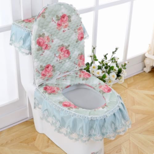 Jidanmian Toilettenmatte mit Samtstickerei und Spitze, weicher Mikrofaser-WC-Deckelbezug, wärmerer, waschbarer WC-Sitzbezug/Deckelbezug/Tankbezug, 3-teilig(H) von Jidanmian