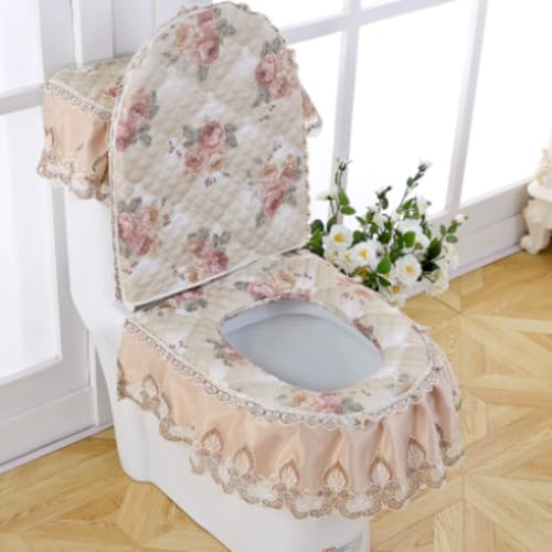 Jidanmian Toilettenmatte mit Samtstickerei und Spitze, weicher Mikrofaser-WC-Deckelbezug, wärmerer, waschbarer WC-Sitzbezug/Deckelbezug/Tankbezug, 3-teilig(I) von Jidanmian