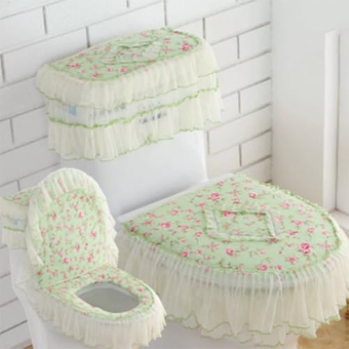 Jidanmian Toilettenmatte mit Samtstickerei und Spitze und Aufbewahrungstasche, Toilettensitzbezug/Deckelbezug/Tankabdeckung, 3-teiliges Set(B) von Jidanmian