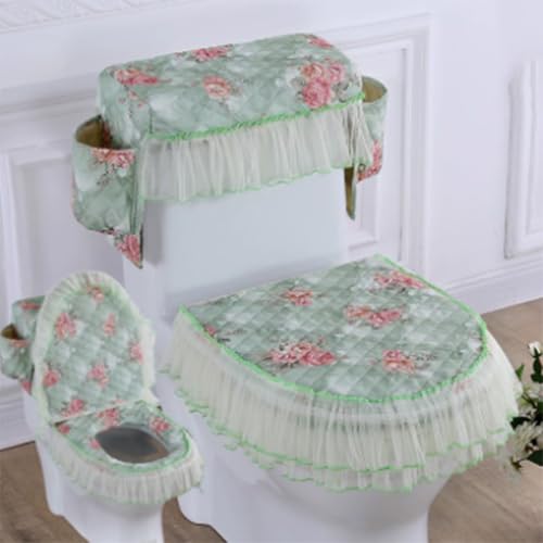 Jidanmian Toilettenmatte mit Samtstickerei und Spitze und Aufbewahrungstasche, Toilettensitzbezug/Deckelbezug/Tankabdeckung, 3-teiliges Set(C) von Jidanmian