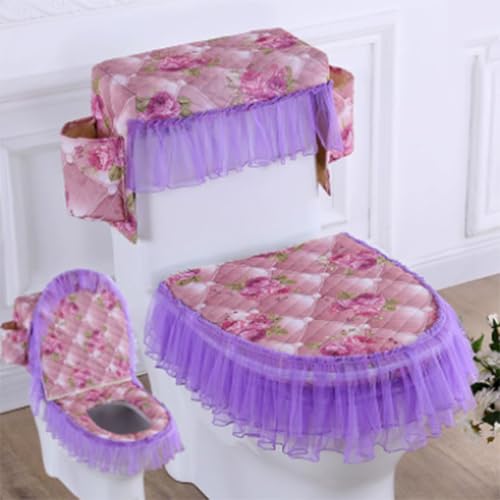 Jidanmian Toilettenmatte mit Samtstickerei und Spitze und Aufbewahrungstasche, Toilettensitzbezug/Deckelbezug/Tankabdeckung, 3-teiliges Set(D) von Jidanmian
