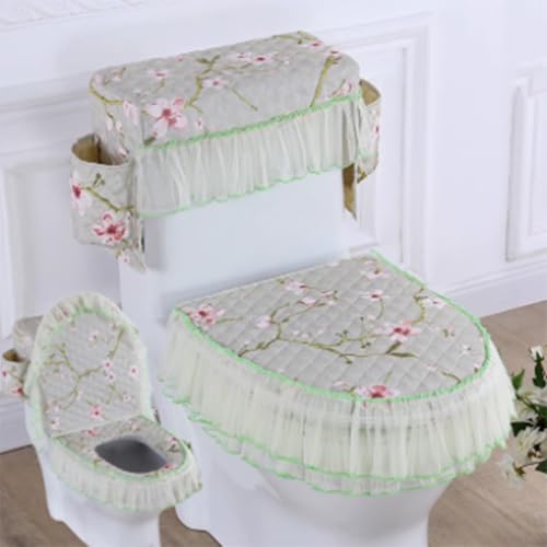 Jidanmian Toilettenmatte mit Samtstickerei und Spitze und Aufbewahrungstasche, Toilettensitzbezug/Deckelbezug/Tankabdeckung, 3-teiliges Set(E) von Jidanmian