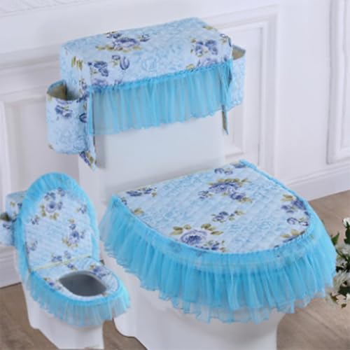 Jidanmian Toilettenmatte mit Samtstickerei und Spitze und Aufbewahrungstasche, Toilettensitzbezug/Deckelbezug/Tankabdeckung, 3-teiliges Set(G) von Jidanmian