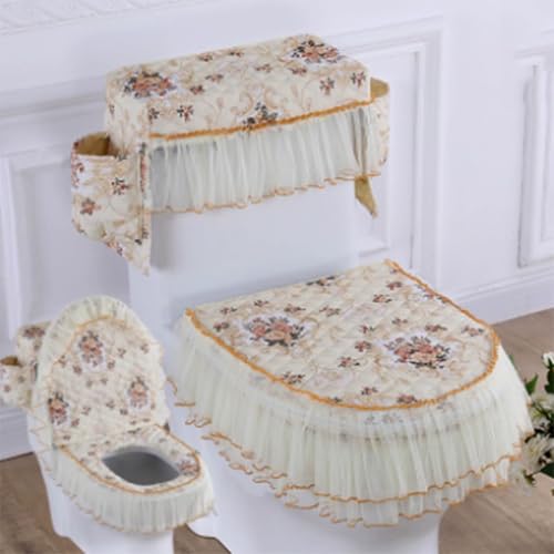 Jidanmian Toilettenmatte mit Samtstickerei und Spitze und Aufbewahrungstasche, Toilettensitzbezug/Deckelbezug/Tankabdeckung, 3-teiliges Set(H) von Jidanmian