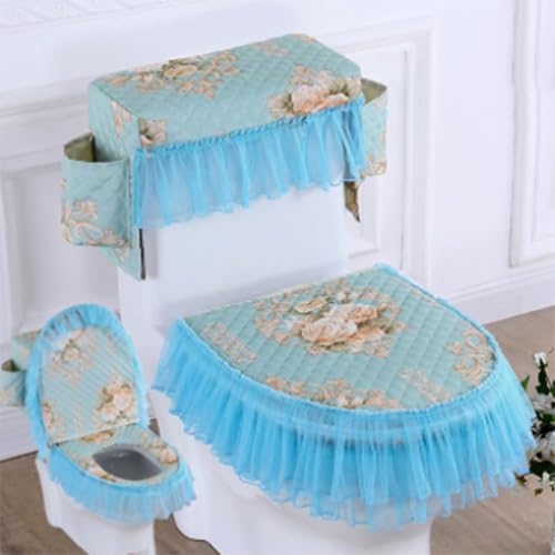 Jidanmian Toilettenmatte mit Samtstickerei und Spitze und Aufbewahrungstasche, Toilettensitzbezug/Deckelbezug/Tankabdeckung, 3-teiliges Set(I) von Jidanmian