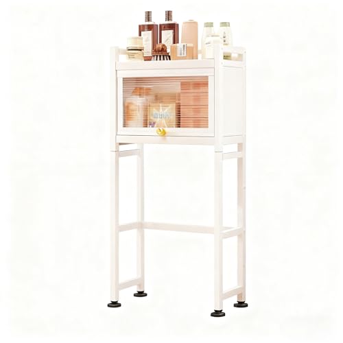 Jidanmian Toilettenregal, Badezimmerregal mit Papierhalter/Haken, freistehendes, platzsparendes Regal aus Karbonstahl für Badezimmer, Waschküche und Balkon(2-Tier) von Jidanmian