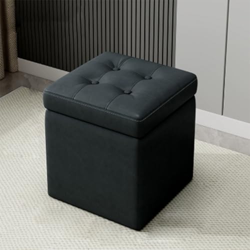 Quadratischer Leder-Hocker mit Klappdeckel, moderner gepolsterter Sitzhocker, multifunktionaler Hocker, Metallscharnier, Schminktischhocker, Schuhwechselhocker für Wohnzimmer, Schlafzimmer(Black) von Jidanmian