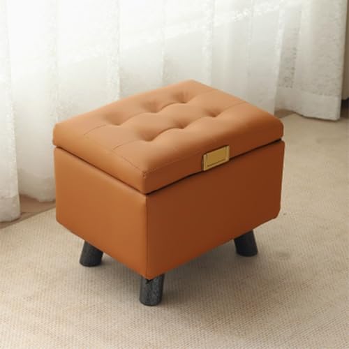 Quadratischer Lederhocker mit Stauraum, gepolsterte Fußstütze für den Eingangsbereich mit Metallgriffen, dicke Holzbeine, gepolsterte Schuhbank mit abnehmbarem Deckel, für Wohnzimmer(Orange) von Jidanmian