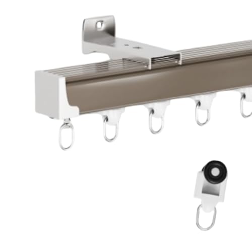 Wandmontierte Gardinenschiene, Aluminium-Gardinenschienen-Set, seitlich montierte Gardinenschienen, einzelne Gardinenstange, Raumteiler für Wohnzimmer, Schlafzimmer, Krankenhaus(Bronze,130cm) von Jidanmian