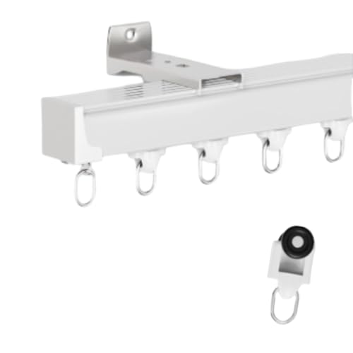 Wandmontierte Gardinenschiene, Aluminium-Gardinenschienen-Set, seitlich montierte Gardinenschienen, einzelne Gardinenstange, Raumteiler für Wohnzimmer, Schlafzimmer, Krankenhaus(White,280cm) von Jidanmian