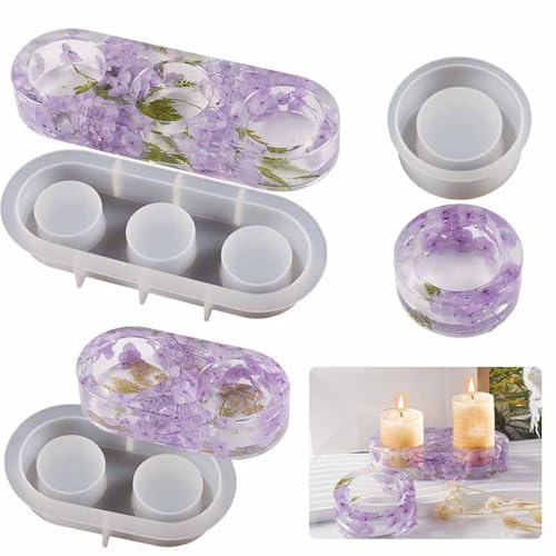 Jidyllic Silikonform Kerzenhalte,3 Pcs Silikonformen Gießformen Kerzenhalter Teelicht Kerzenhalter Epoxidharz Formen Silikon Gießform Teelicht Kerzenhalter Formen für DIY Handwerk Heimdekoration von Jidyllic