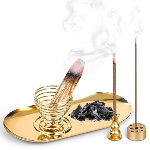 Räucherstäbchen Halter, Messing-Räucherstäbchenbrenner, Räuchergefäß Weihrauchbrenner für Deko Wohnzimmer Yoga Meditation Zubehör von JieGuanG