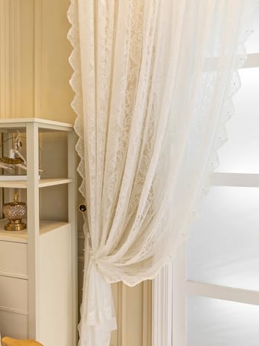 JieRong Fabric Grüne Schiere Spitzenvorhänge - 2 Panel Salbei grüner Voile -Fensterbildschirm - gestickte Blumenschlafzimmervorhänge - Wohnzimmerdekoration (Weiß, 140 * 175（55x70in) von JieRong Fabric