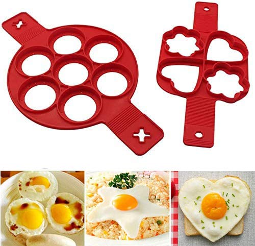 Pfannkuchenform,2 PCS Silikon Pancake Form Mikrowelle Backform Eier Wilderer Antihaft Pfannkuchen Omelett Eierring für Muffins Eier Cupcake Gebäck Herz&Runde&Sternform von Jieddey