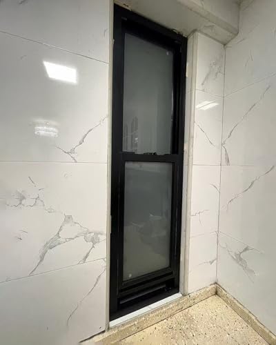 Fenster Schwarzes Schiebefenster mit Milchglas, Schiebefenster für den Außenbereich, Metall-Durchreichefenster mit Fliegengitter(14x20in/35x50cm) von Jievmrs