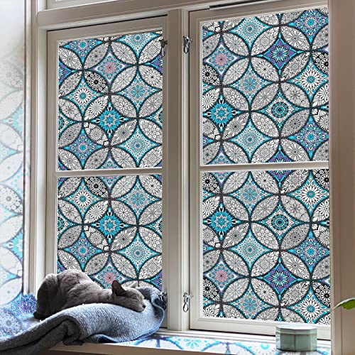 JiffDiff Blaue Fenster-Sichtschutzfolie, dekorative Fenster-Tönungsfolie, Buntglas-Fensteraufkleber, statische Haftung, dekorative Fensterfolie, Wärmekontrolle, Fensterabdeckungsfolie für Zuhause von JiffDiff