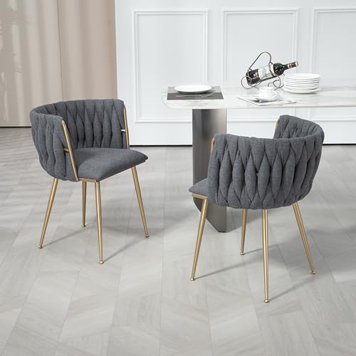 Jigichu Casual Dining Chair Sofa Chair Leinenstoff gepolsterter Loungesessel (Eisenfüße) 2pcs/Set (Dark Gray) von Jigichu