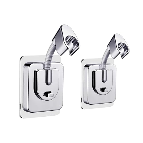2er Set Duschkopfhalter ohne Bohren, verstellbar mit Silikon-Adapter, Chrom-Finish, Wandmontage mit starkem Kleber, Duschhalter für Handbrause im Bad Duschkopfhalterung mit 360° Drehung von Jigspsyzh