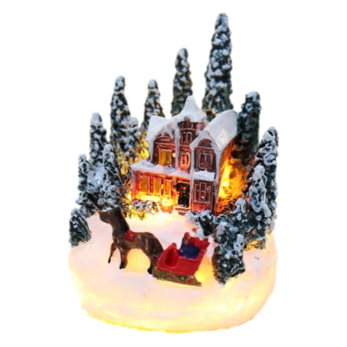 Jiimhte Beleuchtetes Weihnachtshaus – Kunstharz, Dorfhäuser, Figuren, Dekorationen, bunt, niedliche Ornament-Kollektion, Souvenir für Urlaub, Freunde, Familie, Nachttisch, Wohnzimmer, Kaminsims von Jiimhte