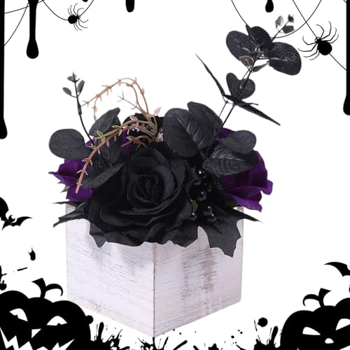 Jiimhte Halloween Blumenstrauß - Künstliche Blume Mit Holz Vase Für Tag Der Toten,Gothic-Stil Dekorationen für Tischzentren in Hotels, Studentenwohnheimen und Geschäften Jiimhte Halloween Blumenstrauß - Künstliche Blume Mit Holz Vase Für Tag Der Toten,Gothic-Stil Dekorationen für Tischzentren in Hotels, Studentenwohnheimen und Geschäften von Jiimhte