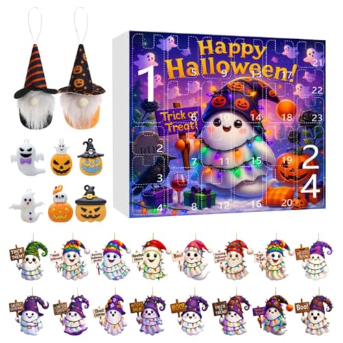 Jiimhte Halloween-Kalender, 24 Tage, Geisterthema, Halloween-Countdown-Kalender 2025, 2D-Acrylornament, Urlaubsdekoration für , Mädchen, Erwachsene, Baumparty von Jiimhte
