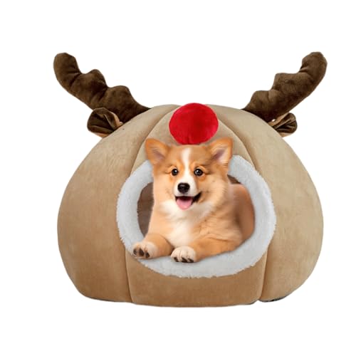 Jiimhte Hundebett, Weihnachten, atmungsaktiv, für den Winter, Katzenhöhle, waschbar, halbgeschlossenes Innennest mit Abdeckung für Welpen und Kätzchen, drinnen und draußen Jiimhte Hundebett, Weihnachten, atmungsaktiv, für den Winter, Katzenhöhle, waschbar, halbgeschlossenes Innennest mit Abdeckung für Welpen und Kätzchen, drinnen und draußen von Jiimhte