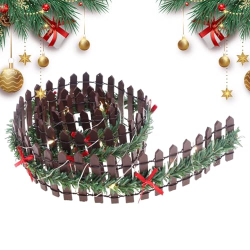 Jiimhte Miniatur- -Dekoration – 89,9 cm große Mini-Dorfsperre aus Holz – Feengartenzaun mit LED-Licht für Weihnachtsbaum, Urlaub, Heimdekoration, Miniaturdorflandschaft von Jiimhte