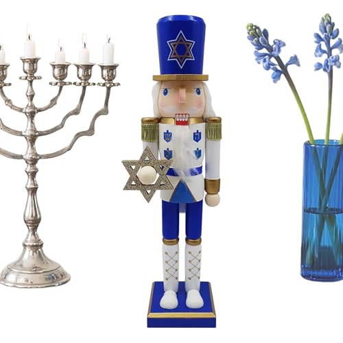 Jiimhte Nussknacker-Figuren | Chanukkah, traditionell bemalte Nussknacker-Figuren, weiß und blau, Desktop-Sammelstatue für Arbeitsplatte, Tisch, , Kamin Jiimhte Nussknacker-Figuren | Chanukkah, traditionell bemalte Nussknacker-Figuren, weiß und blau, Desktop-Sammelstatue für Arbeitsplatte, Tisch, , Kamin von Jiimhte